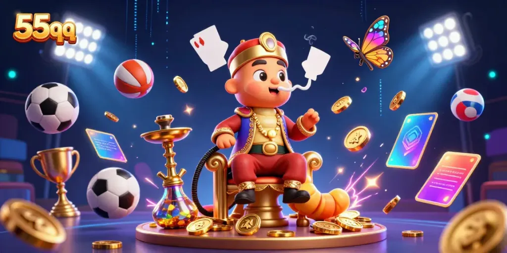 Experience thrilling gameplay at 55qq with interactive characters and dynamic sports elements in a captivating scene.