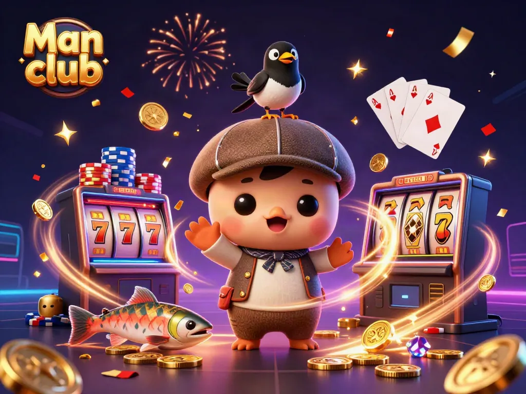Engage in winning strategies at the Man club with vibrant casino illustrations featuring playful characters.