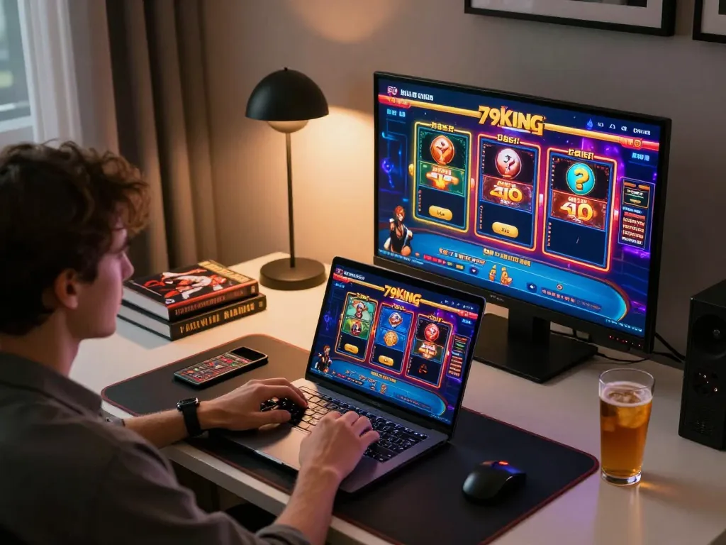 Engaging gameplay on 79king online casino with a stylish home gaming setup