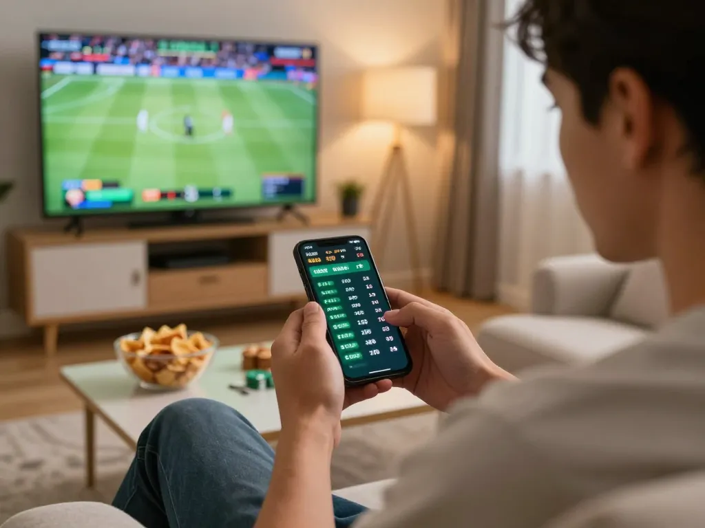 Engaging in live sports betting on TG88 app while watching the game.