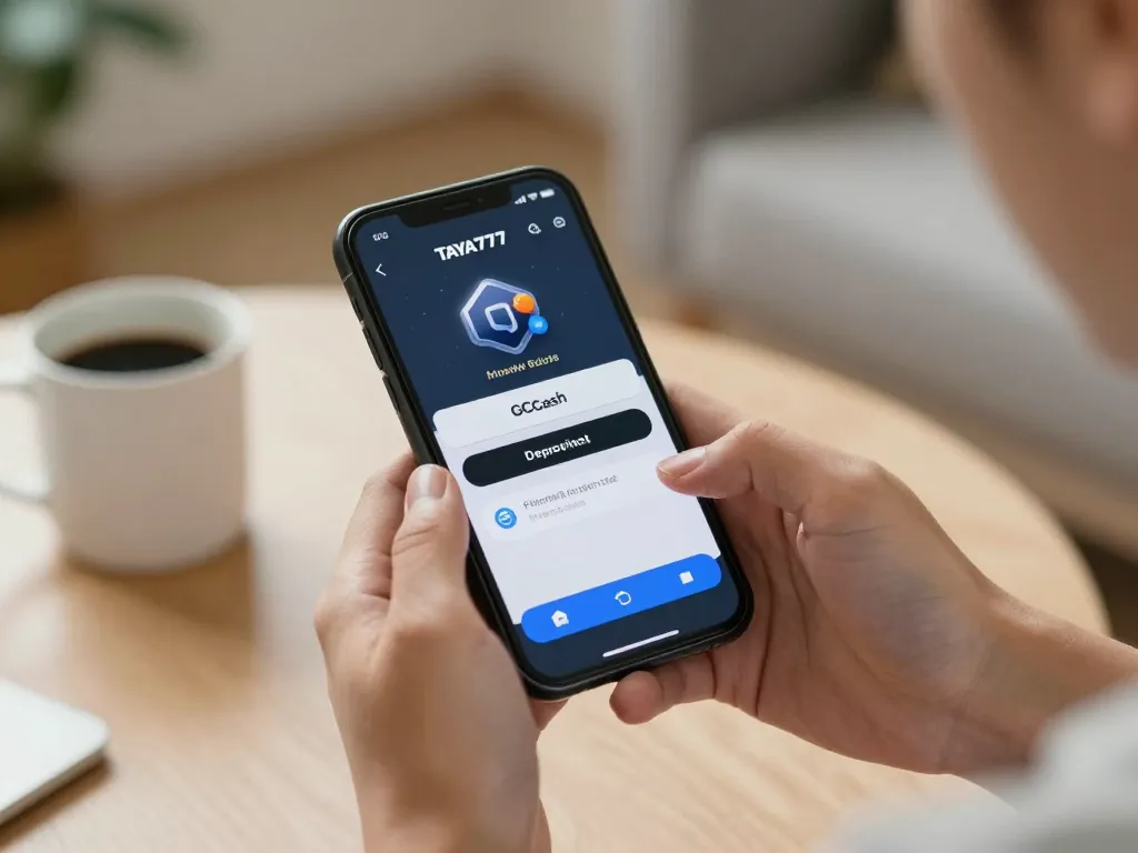 TAYA777 GCash app display for fast deposits in a serene mobile gaming environment.