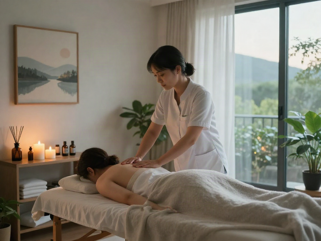 Soothing 용산출장안마 massage therapy session in a serene apartment.