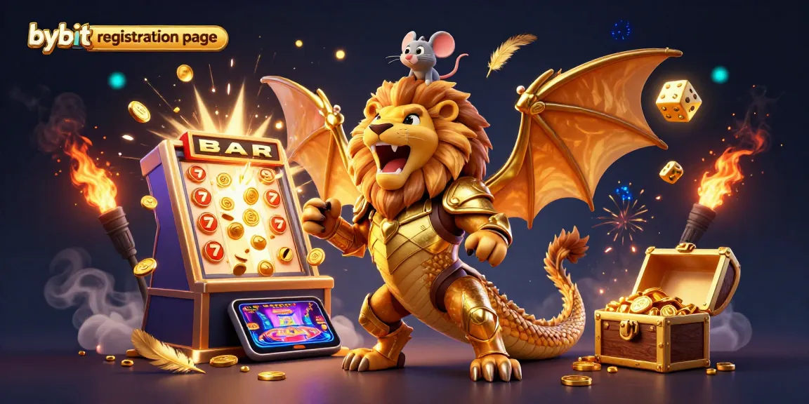 Engage with the bybit registration page through a vibrant crypto-themed casino adventure illustration.