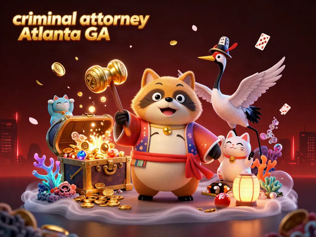 Winning strategies with a criminal attorney Atlanta GA in a vibrant casino scene filled with fortune cats.