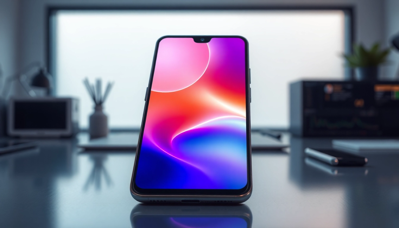 The S8 smartphone featured in a modern workspace, showcasing its sleek design and vibrant display.
