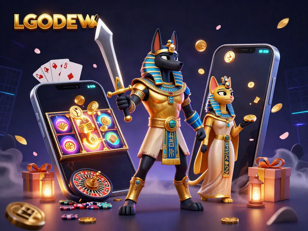 Experience winning thrills at LGODEWA with a captivating 3D gaming illustration featuring ancient deities.