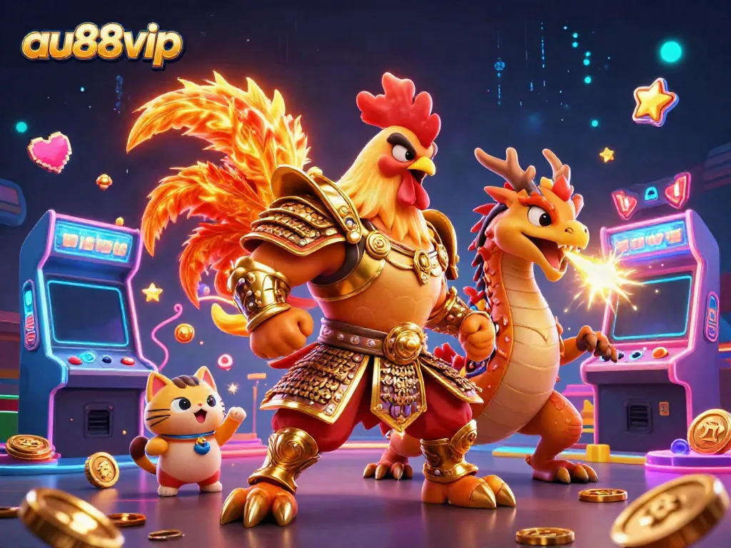 Experience thrilling gaming at au88vip with a dynamic scene of iconic characters and vibrant casino elements.