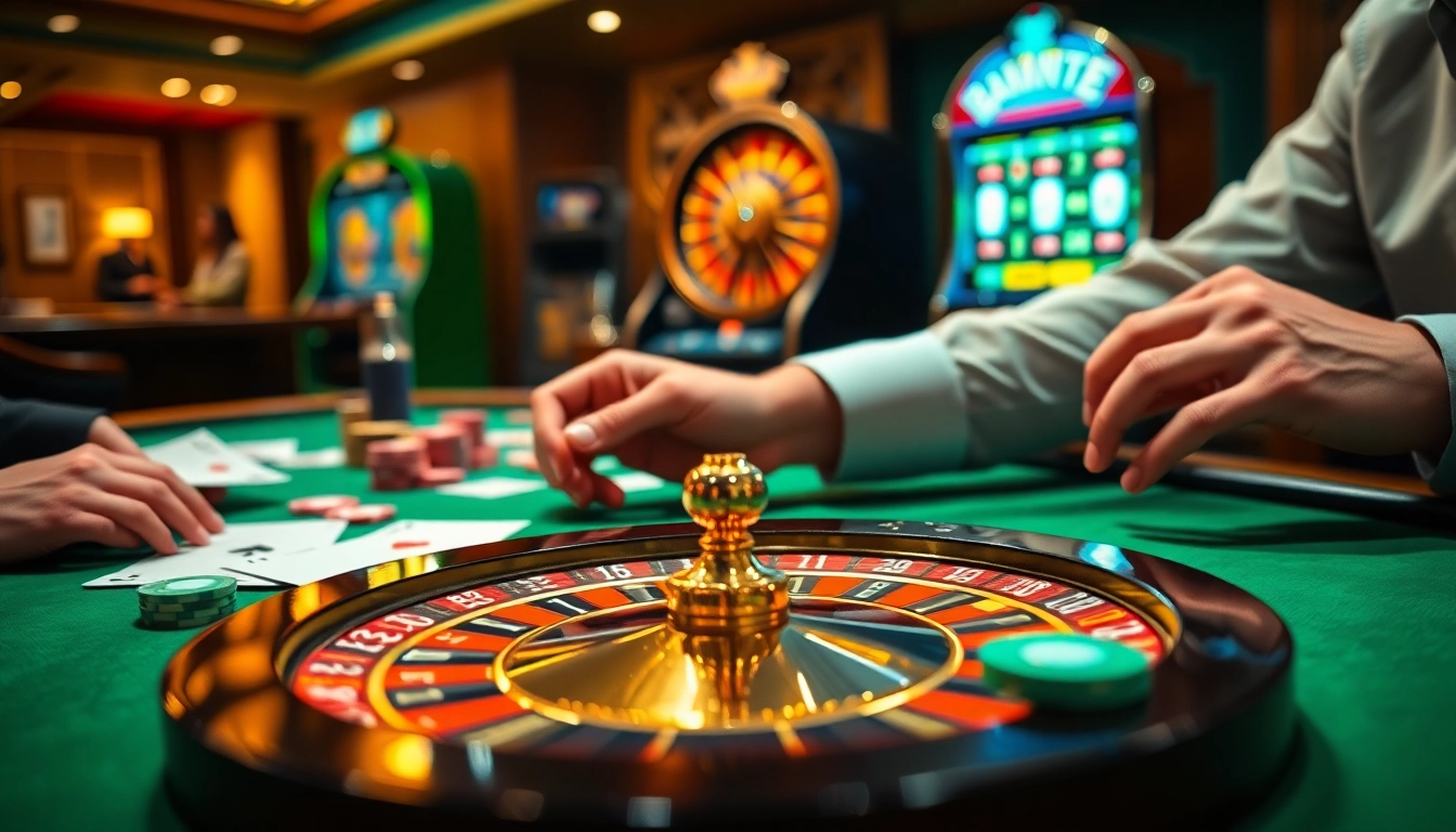 A lively casino scene showcasing a poker table with chips and cards, highlighting the excitement of 789f gambling.