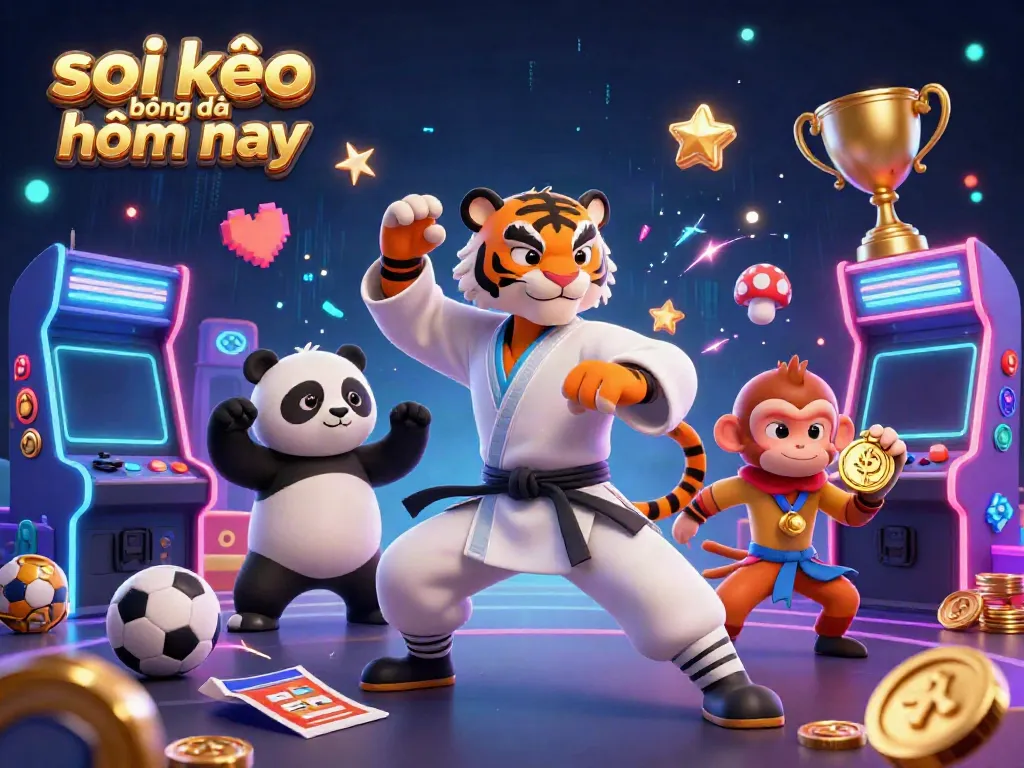 Soi kèo bóng đá hôm nay showcased dynamically with vibrant game elements and lively characters.