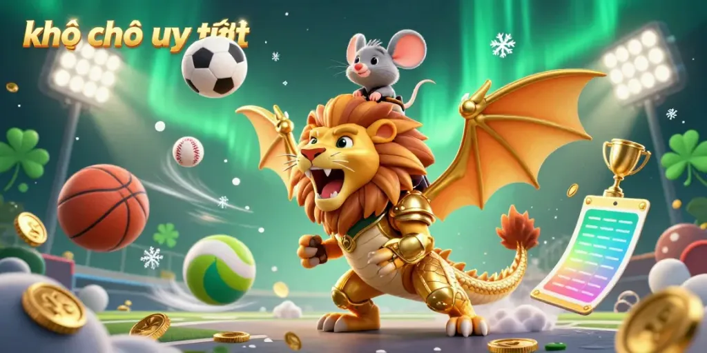 Engage in winning strategies with khóa học uy tín, featuring a vibrant chimera and dynamic casino sports elements.