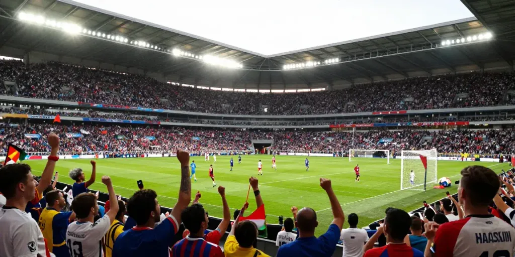 Experience the passion of live football watching on CakhiaTV with fans celebrating goals.