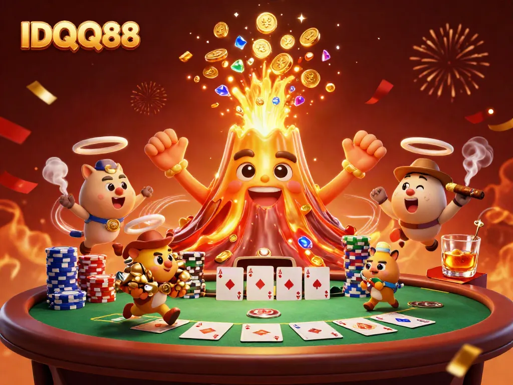 Experience thrilling wins with IDQQ88 and vibrant poker action amidst a festive casino atmosphere.