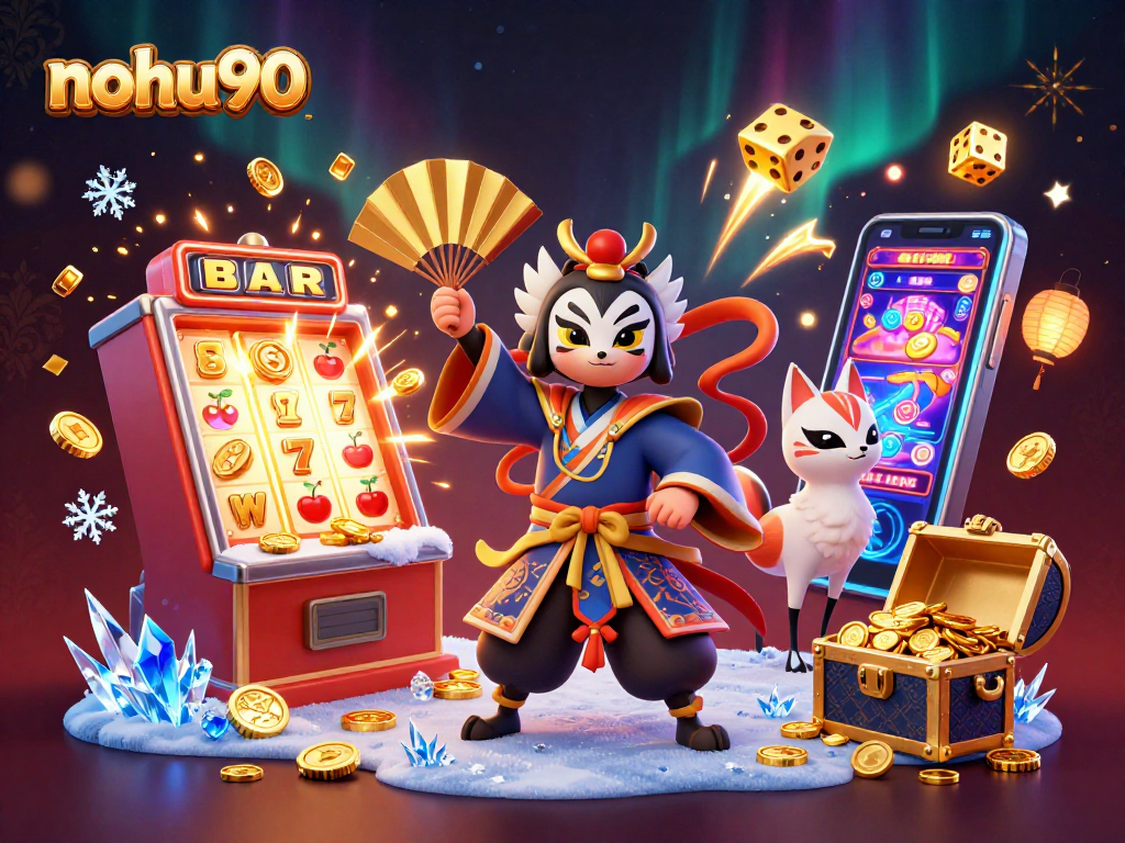 Spin exciting slots at nohu90 with dynamic kabuki warrior and vibrant casino visuals.