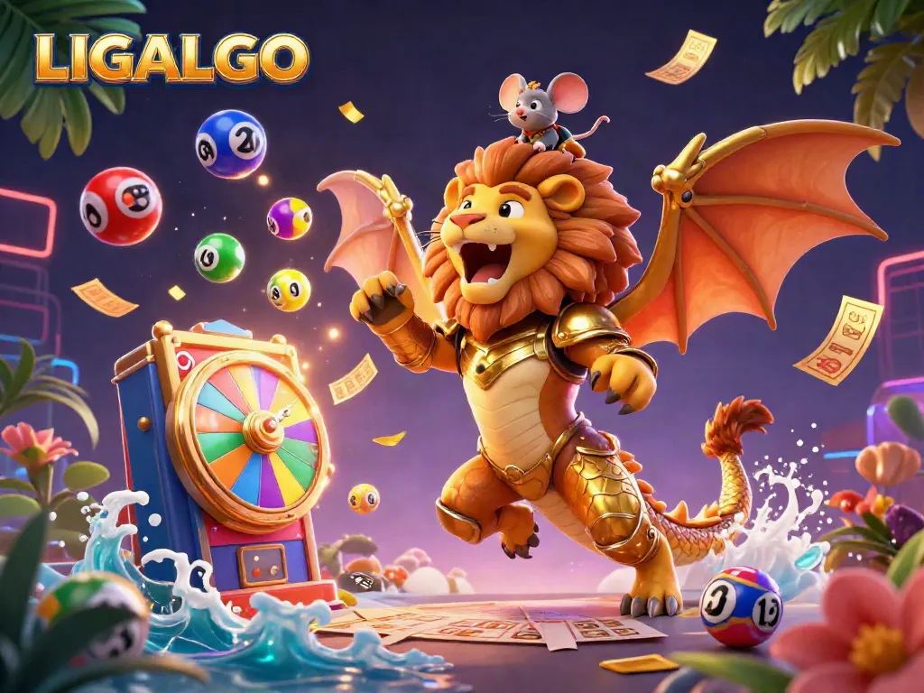 LIGALGO delivers excitement with a vibrant 3D chimera roaring triumphantly amidst lottery action.