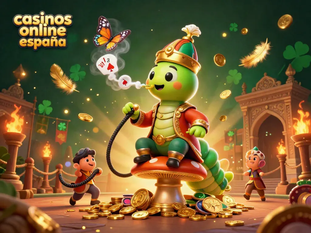 Explora casinos online España con emocionantes símbolos de cartas y monedas doradas.