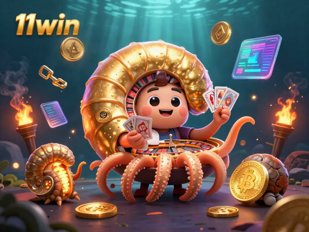 Embark on a vibrant 11win gaming adventure with illuminated nautilus and rotating roulette elements.