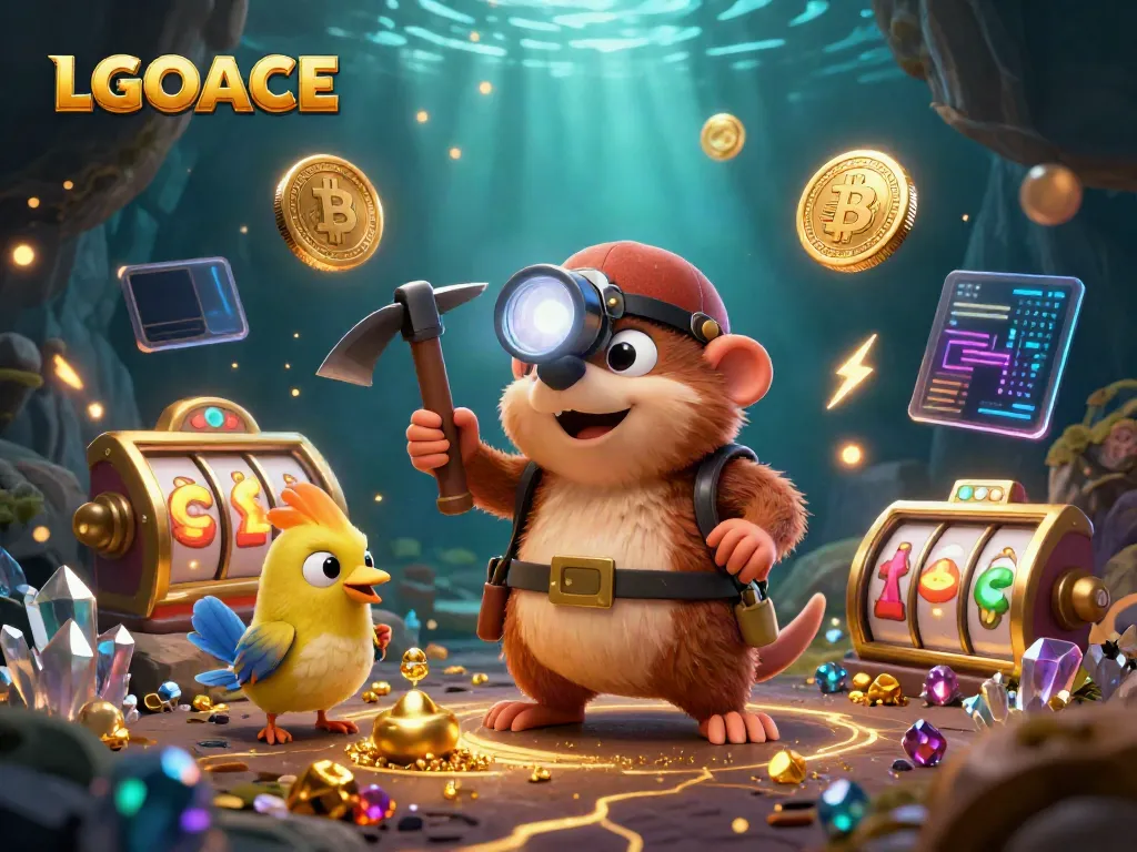 LGOACE's engaging scene shows a treasure hunter mole mining gold in a vibrant casino setting with animated elements.