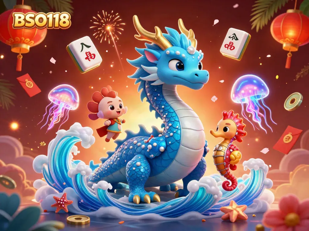 Experience the thrill of BSO118 with a mythical dragon and vibrant underwater elements.