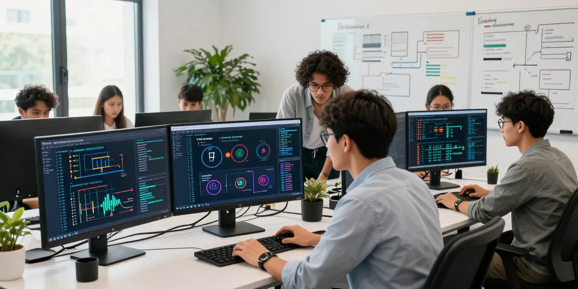 Developers collaborating on USDT0 cross-chain finance solutions in a modern workspace.
