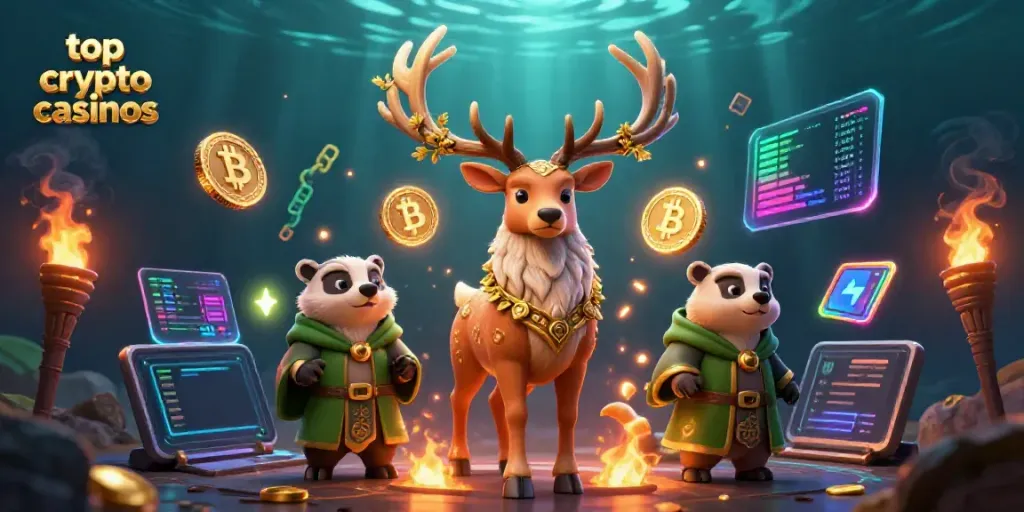 Engage in winning strategies at top crypto casinos featuring iconic symbols and characters.