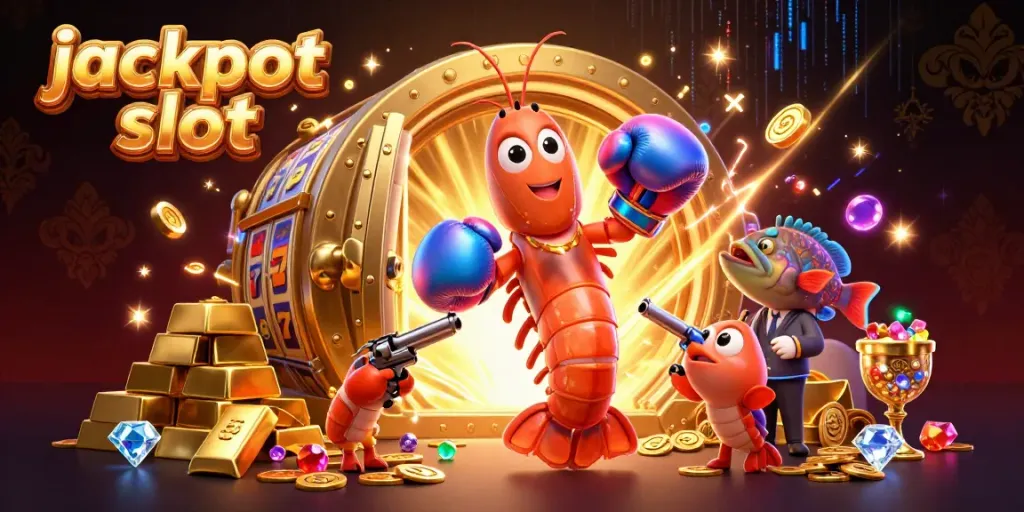 Experience the thrill of jackpot slots with a colorful scene featuring vibrant characters and dazzling treasures.