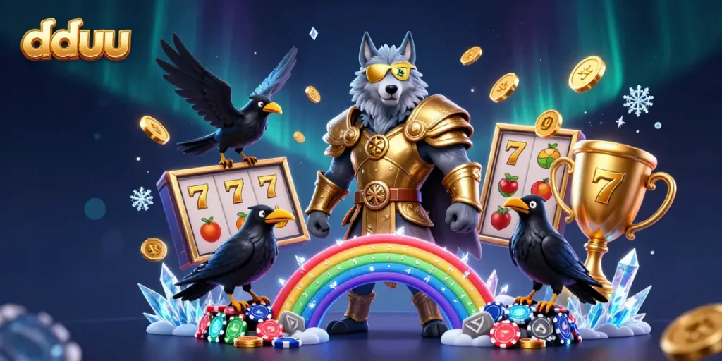 Experience the thrill of dduu with a mythical casino scene featuring Odin and his ravens.