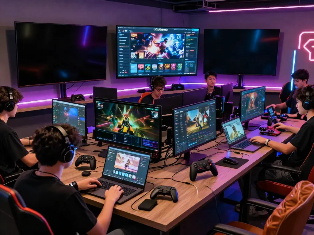 Engaged gamers enjoying the seamless qqmacan platform in a vibrant lounge