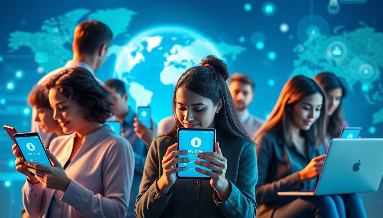 快连下载 - Users enjoying seamless internet connectivity across devices with a modern VPN application.