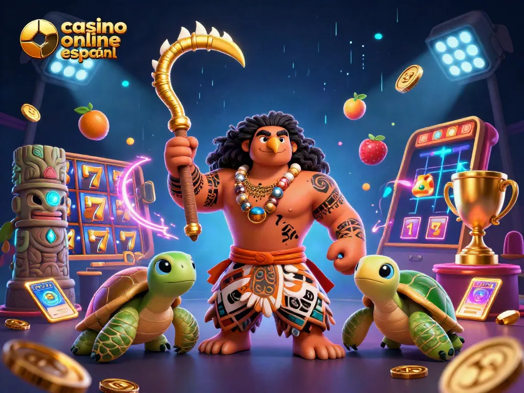 Juego emocionante en un casino online español con jackpots y símbolos de frutas brillantes.