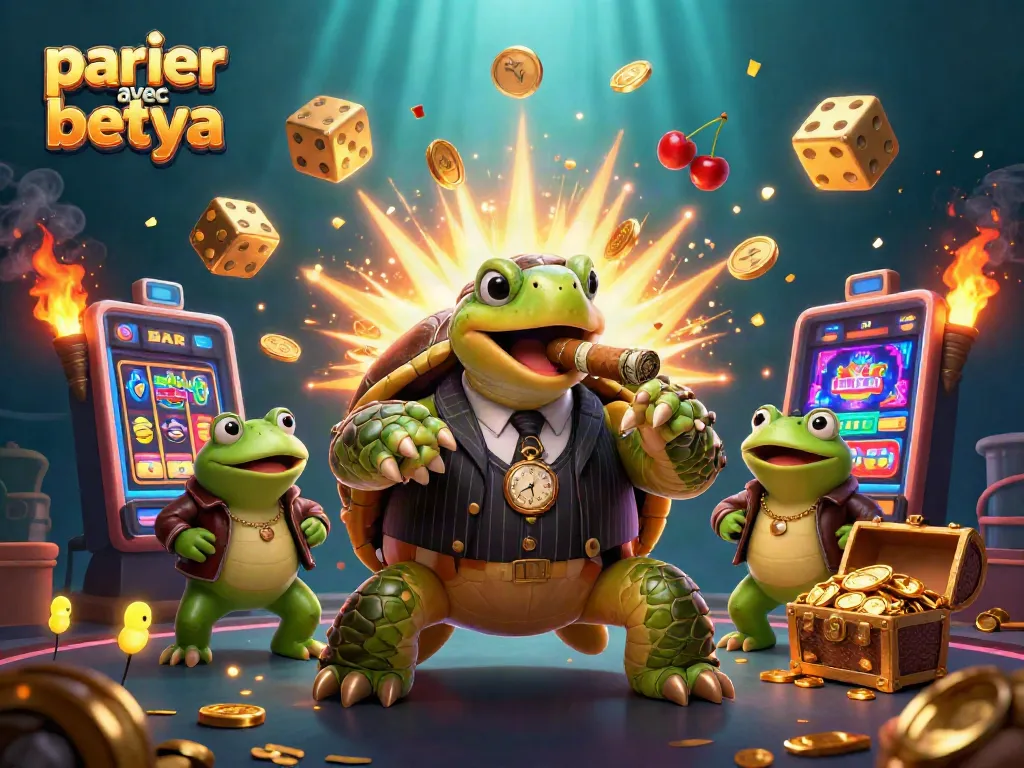 Bet on parier avec betya with dynamic casino elements and energetic characters in a vibrant illustration