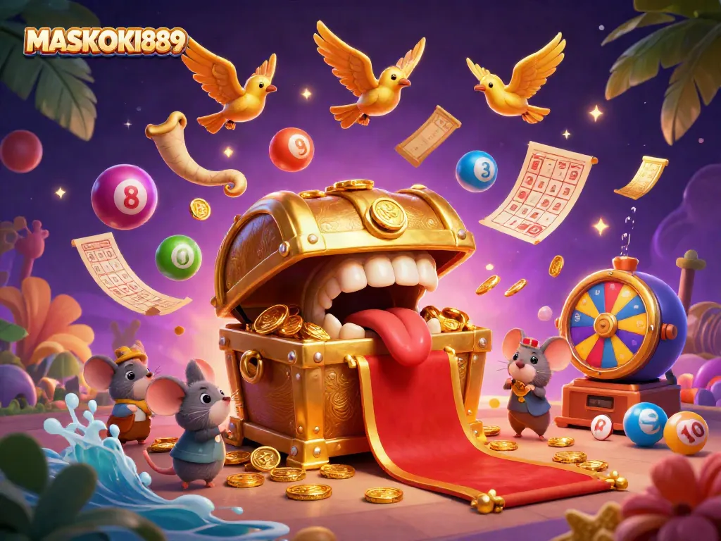 Engage in thrilling gameplay at MASKOKI889 with vibrant lottery elements and dynamic casino treasures.