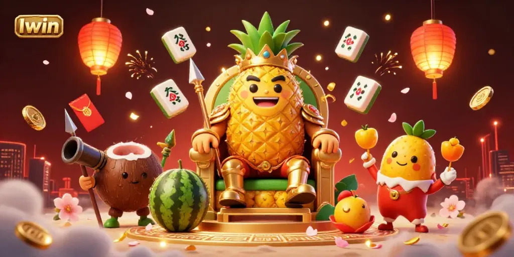 Experience the thrill of Iwin with a vibrant casino scene featuring a golden pineapple king and dynamic gaming elements.