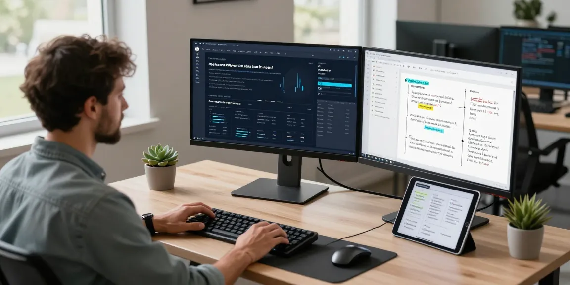 Developer analyzing acrossprotocol performance metrics in a modern tech workspace with multiple monitors, showing blockchain activities.