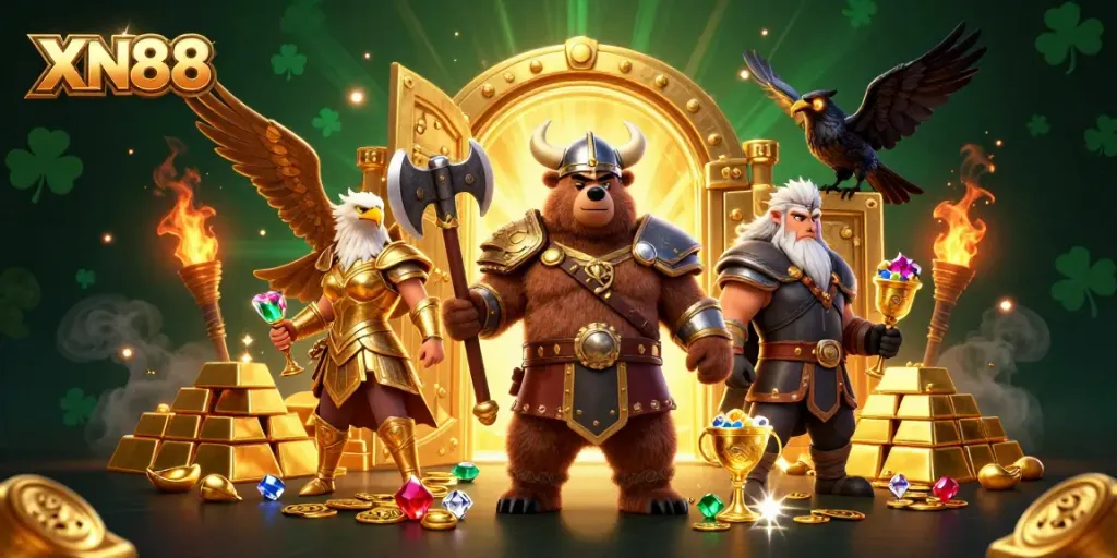 Experience thrilling wins at XN88 with a Viking bear, Valkyrie eagle, and treasures galore!