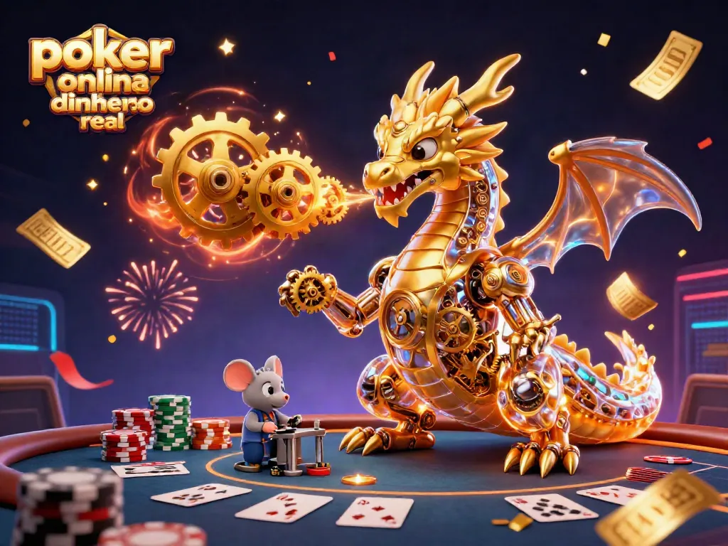 Juego de póker online España dinero real con un dragón mecánico y cartas de naipes