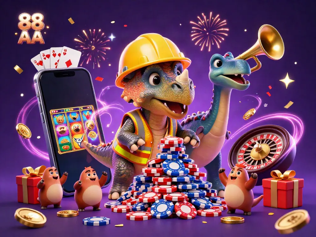 Experience the excitement of 88 AA in a vibrant, animated casino scene with joyful characters.