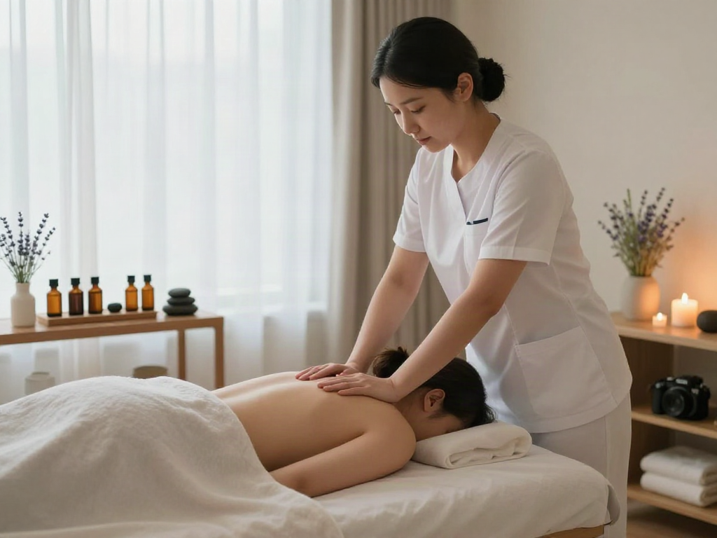 Relaxation and rejuvenation during 오산출장안마 in a tranquil massage room.