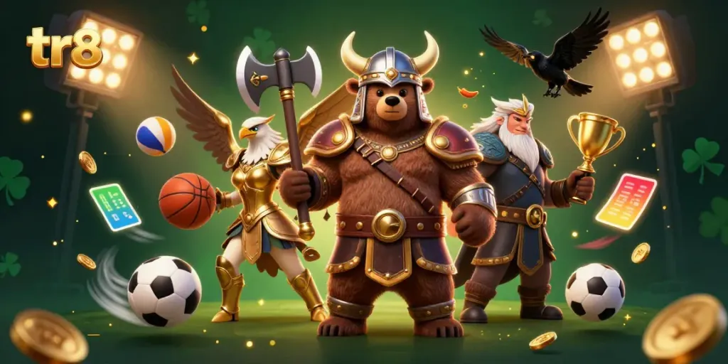 Bets fly around the energetic tr88 casino scene as a Viking bear, Valkyrie eagle, and Odin's ravens gear up for thrilling action.