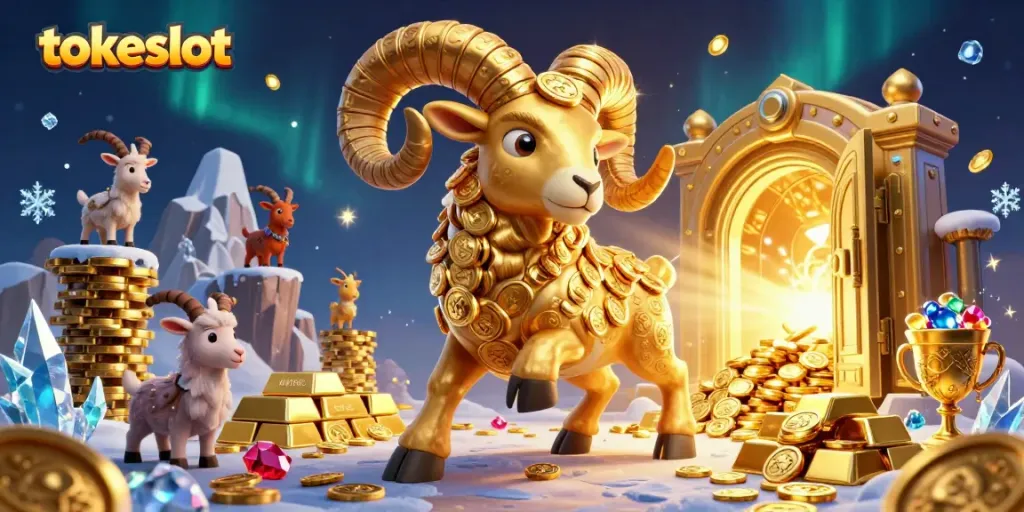 TokeSlot showcases a vibrant 3D illustration capturing the exhilarating energy of an online gaming experience with dynamic characters and casino elements.