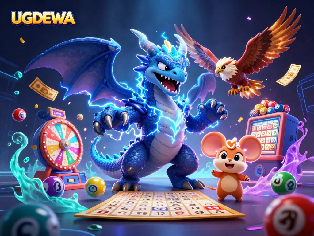 Play thrilling games on UGDEWA with energetic characters and exciting casino elements surrounding them.