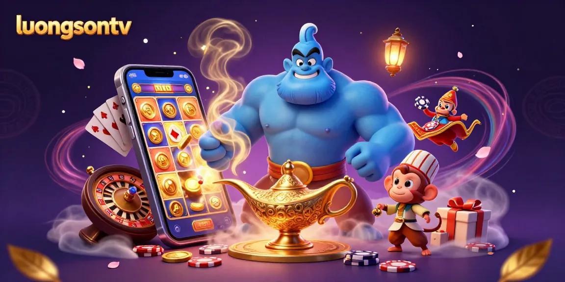 Experience thrilling gameplay on luongsontv with a magical genie, poker chips, and live casino elements.