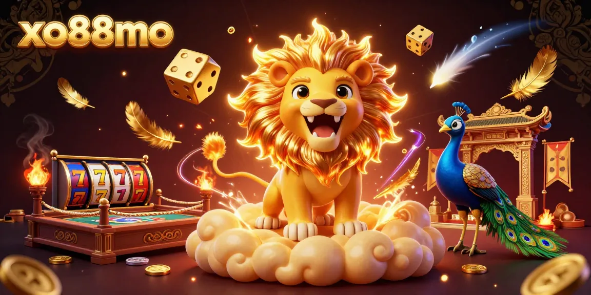 Xo88mo invites players to engage in thrilling gameplay with vibrant slot reels and golden dice in a dynamic casino scene.