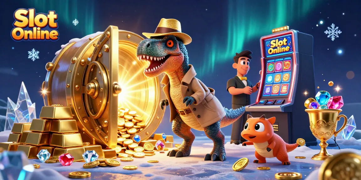 Spin to win at Slot Online with a velociraptor card counter, entertaining a stegosaurus pit boss.