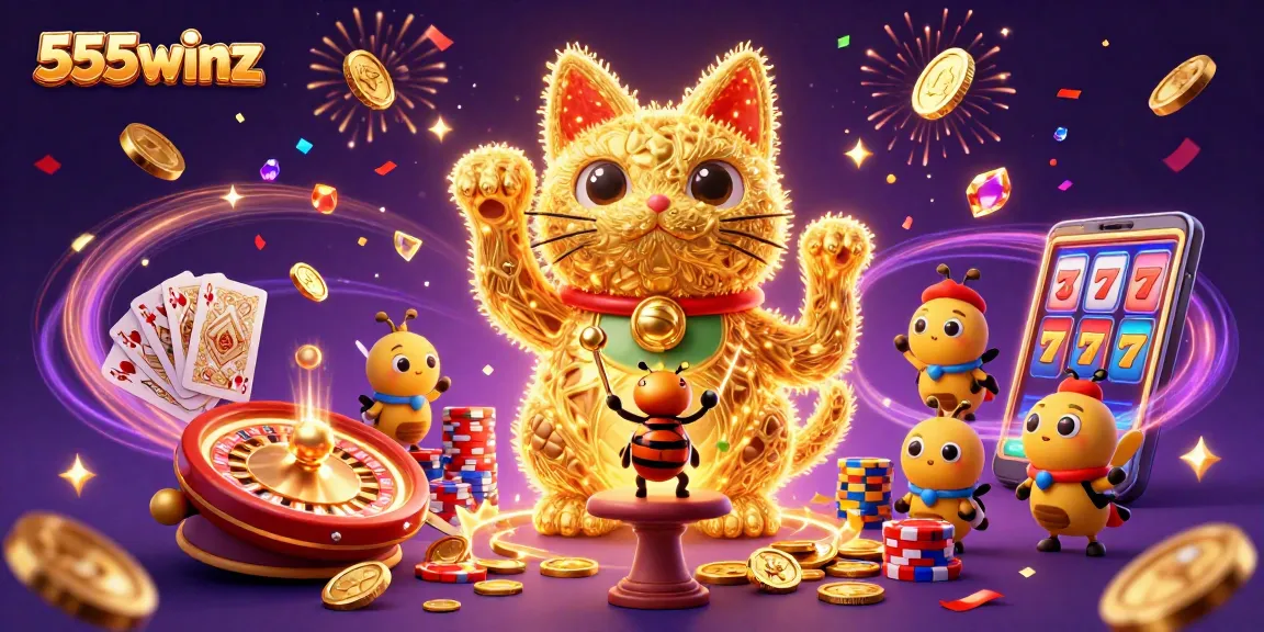 Engage in exciting gameplay at 555winz with a vibrant illustration showcasing casino elements.