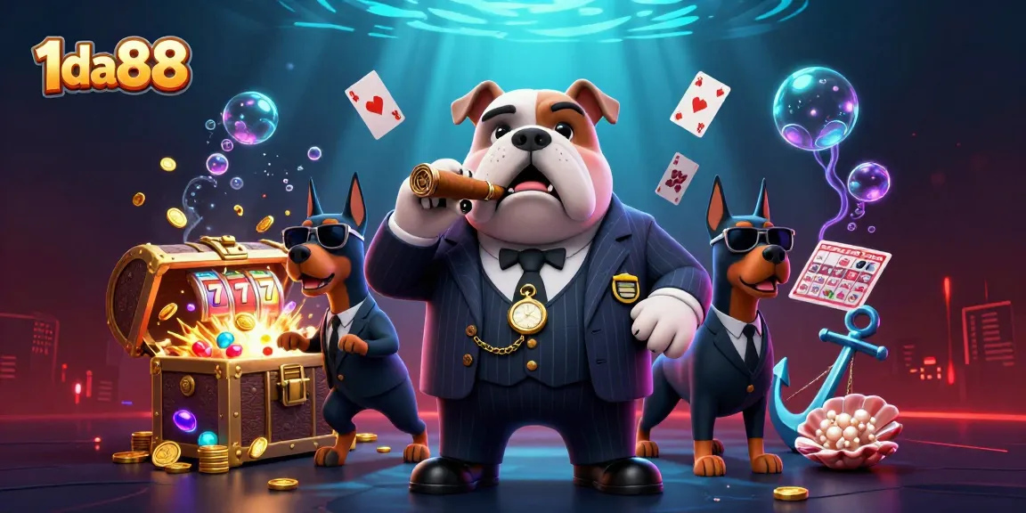 Experience thrilling gameplay with 1da88 in a vibrant casino atmosphere featuring a mafia boss and slot games.