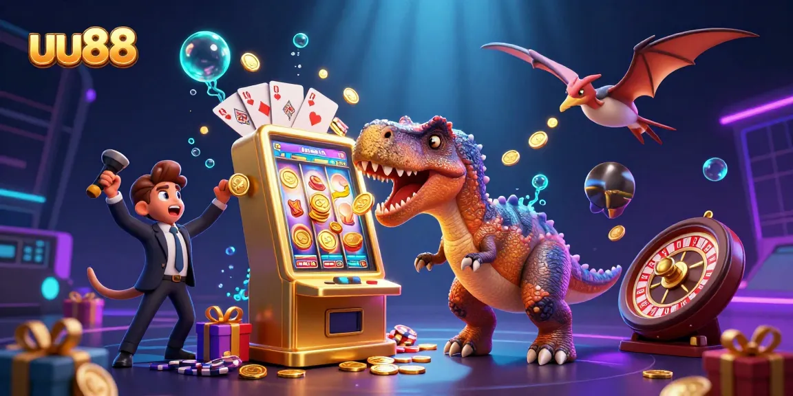 uu88 casino scene with exciting characters winning jackpots and catching coins