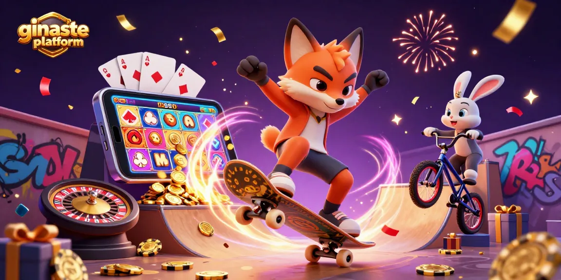 Experience the thrill of the ginaste platform with cartoon characters in a dynamic casino scene.